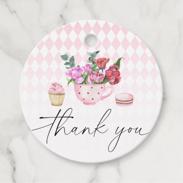 Tee-Party-Blume Babydusche Danke Geschenkanhänger (Vorderseite)