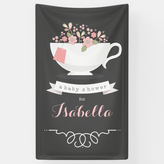 Tee-Party-Blumenbaby-Duschen-Fahne Banner (Vertikal)
