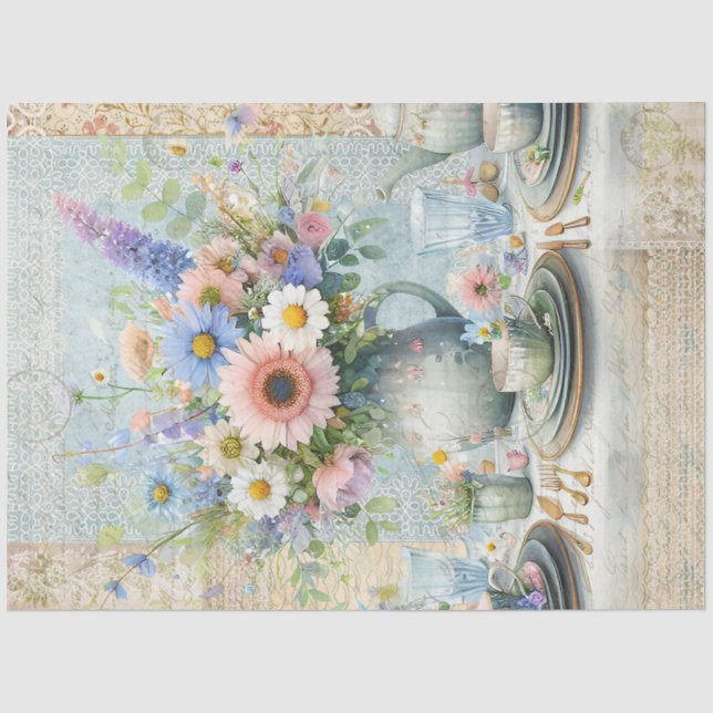 Tee Party Blumenpastel Bouquet Blue Pink Preppy Seidenpapier (Vorderseite)