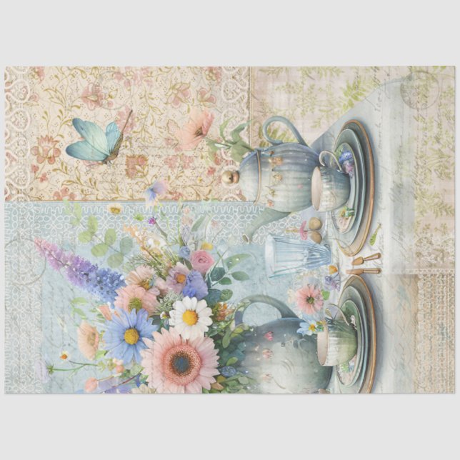 Tee Party Blumenpastel Bouquet Blue Pink Preppy Seidenpapier (Vorderseite)