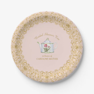 Tee Party Blumenrosa Gold Glitzer Brautparty Pappteller