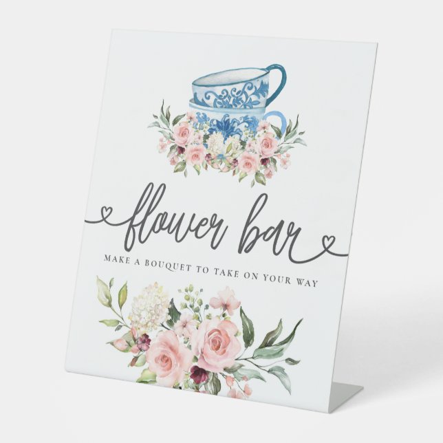 Tee Party Brautparty Blume Bar Sockelschild (Vorderseite)