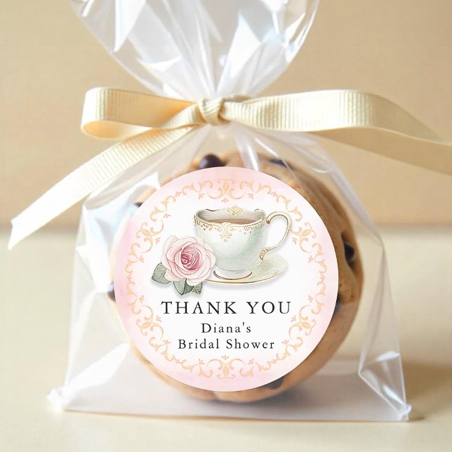 Tee-Party-Brautparty Dankeschön an Pink Floral Runder Aufkleber (Thank You Tea Party Favor Sticker)