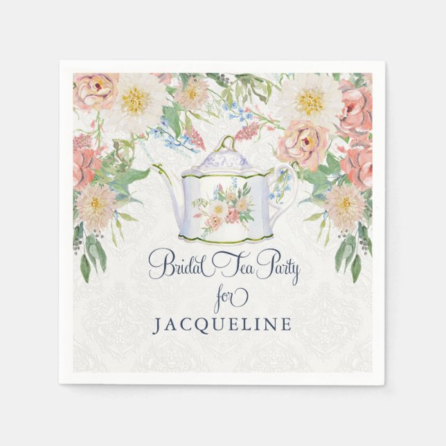Tee Party Brautparty Elegante Watercolor Serviette (Vorderseite)