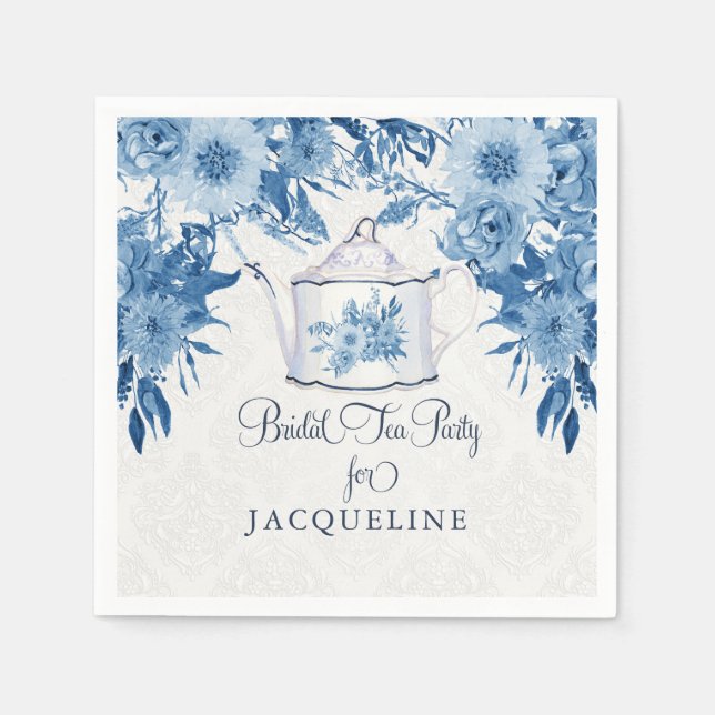 Tee Party Brautparty Navy Blue n White Floral Serviette (Vorderseite)