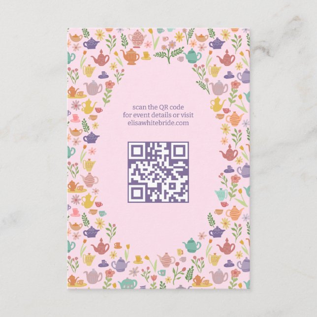 Tee Party Brautparty Niedlich CUSTOM QR Code Begleitkarte (Vorderseite)