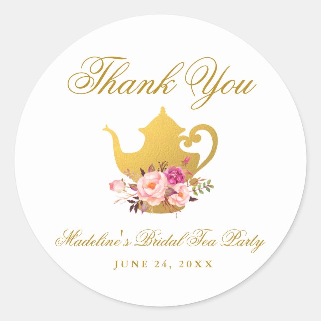 Tee Party Brautparty Pink Floral Vielen Dank Runder Aufkleber (Vorderseite)