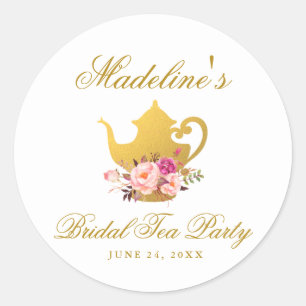 Tee-Party Brautparty Rosa Blüte Runder Aufkleber