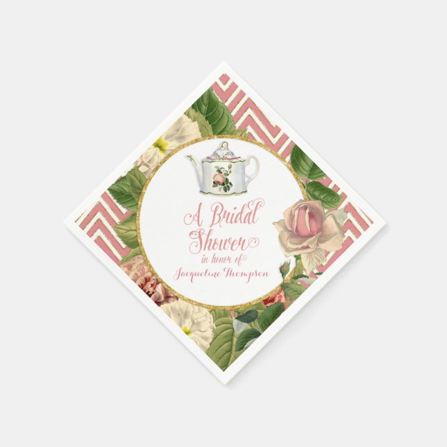 Tee-Party-Brautparty Zickzack Streifen Rose Serviette (Ecke)