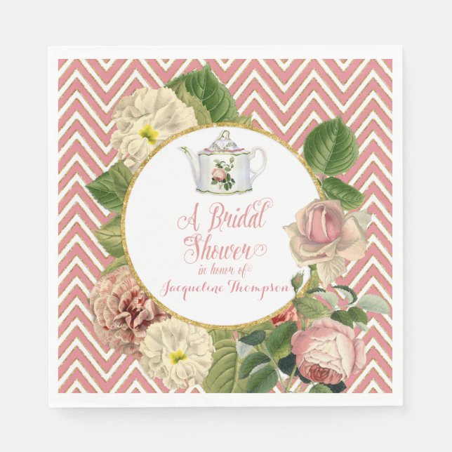Tee-Party-Brautparty Zickzack Streifen Rose Serviette (Vorderseite)