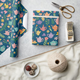 Tee Party Bridal Ostern Frühling Blumenkolorieren Geschenkpapier
