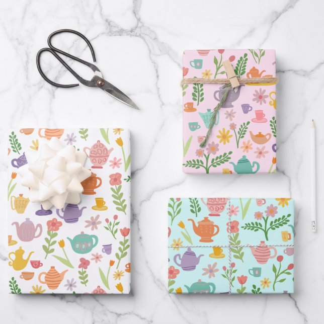 Tee Party Bridal Ostern Frühling Blumenkolorieren Geschenkpapier Set (Vorderseite)