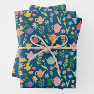 Tee Party Bridal Ostern Frühling Blumenkolorieren Geschenkpapier Set