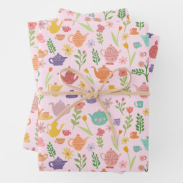 Tee Party Bridal Ostern Frühling Blumenkolorieren Geschenkpapier Set