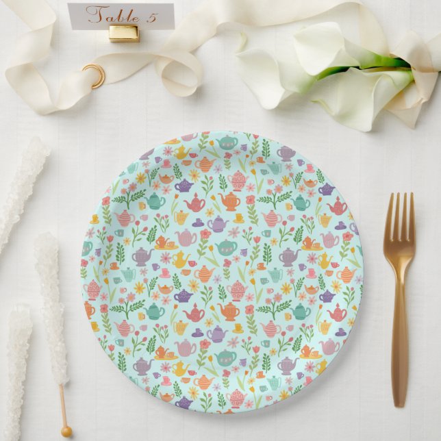Tee Party Bridal Ostern Frühling Blumenkolorieren Pappteller (Hochzeit)