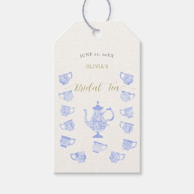 Tee Party Chinoiserie Blue Boho Lace Brautparty Geschenkanhänger (Vorderseite)