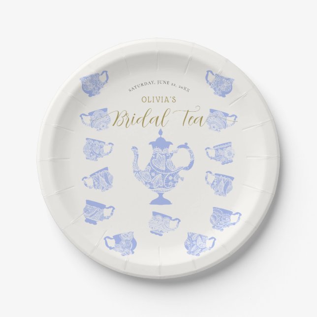 Tee Party Chinoiserie Blue Boho Lace Brautparty Pappteller (Vorderseite)