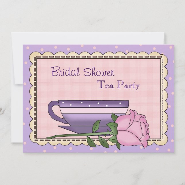 Tee-Party Einladung aus lila und rosa Brautparty (Vorderseite)