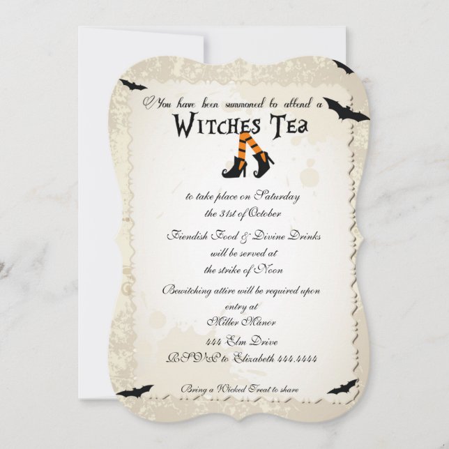 Tee-Party Einladung Halloweens Witchs (Vorderseite)
