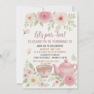 Tee-Party Einladung mit Blumenmuster und Teacup-De