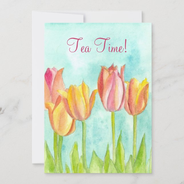 Tee Party Einladung Rosa Tulip Wasserfall-Art (Vorderseite)