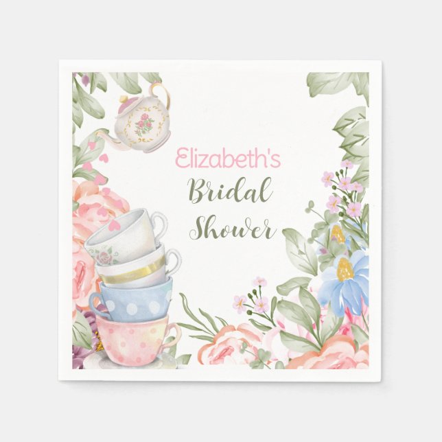 Tee-Party Elegantes rosa grünes Brautparty Serviette (Vorderseite)