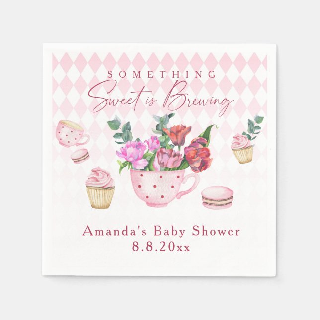 Tee Party Etwas Süßes ist Brauen Baby Dusche Serviette (Vorderseite)