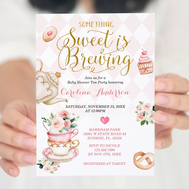 Tee Party Etwas Süßes ist das Brewing Baby Shower Einladung (Von Creator hochgeladen)