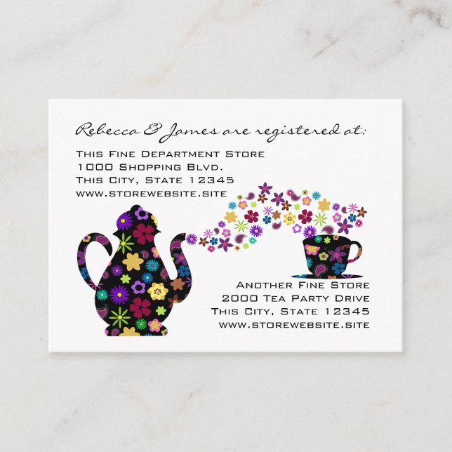 Tee Party Floral Brautparty Registry Begleitkarte (Vorderseite)