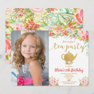 Tee Party Geburtstag Blumenmoor Aquarell Rosa Gold Einladung