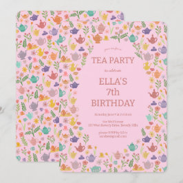 Tee Party Geburtstag Niedliche Custom Colorful Flo Einladung