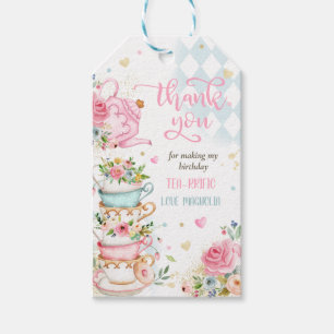 Tee Party Geburtstagsmädchen Pink & Gold Blumenstr Geschenkanhänger