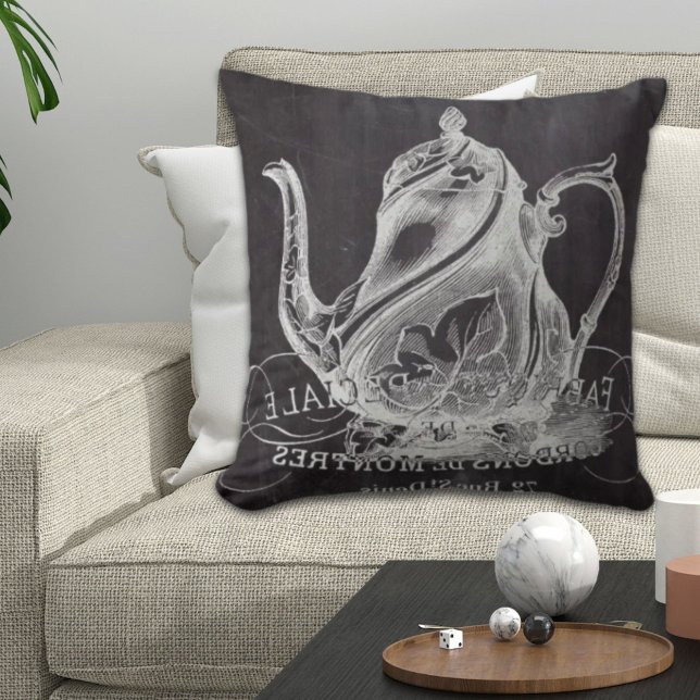 Tee-Party-Kalkboardteekanne Kissen (french country paris tea party chalkboard teapot throw pillow)