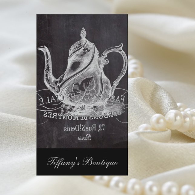 Tee-Party-Kalkboardteekanne Visitenkarte (french country paris tea party chalkboard teapot business card)