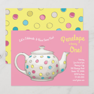 Tee Party Kinder 1. Geburtstag Polka Dot Einladung