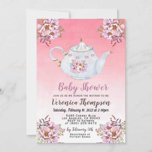 Tee-Party Kinderdusche Einladung (Vorderseite)