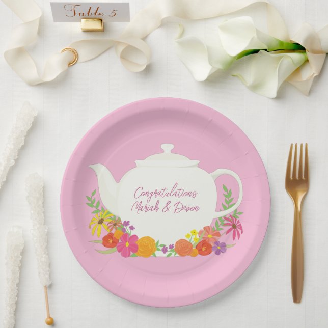 Tee-Party Kinderdusche Teapot Pink Girl Pappteller (Hochzeit)