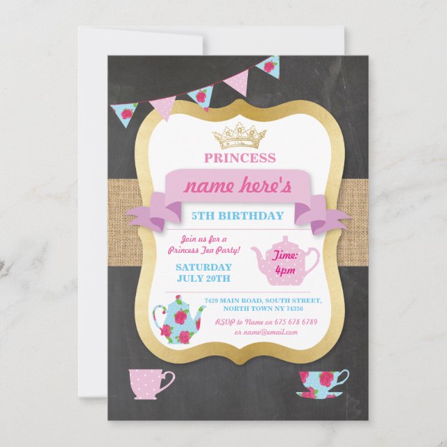 Tee-Party laden Prinzessin Crown Alice Birthday Einladung (Vorderseite)