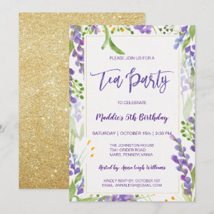 Tee Party Lavender Floral & Gold Geburtstagskarte Einladung