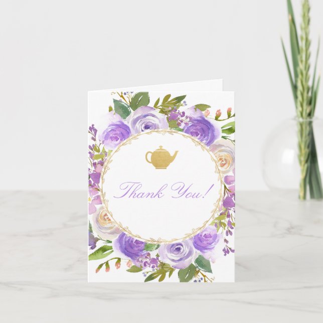 Tee Party lila Lavendel lilac Dankeschön Karte (Vorderseite)