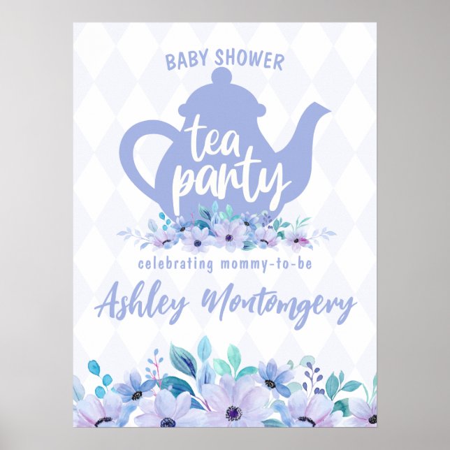 Tee-Party Lila Watercolor Kinderdusche Poster (Vorne)