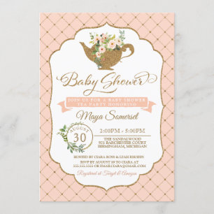 Tee Party Luxus Blush Bloral Girl Babydusche Einladung