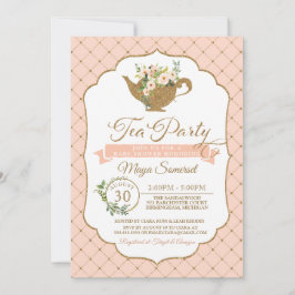 Tee-Party-Luxus errötet Blumenmädchen-Baby-Dusche Einladung