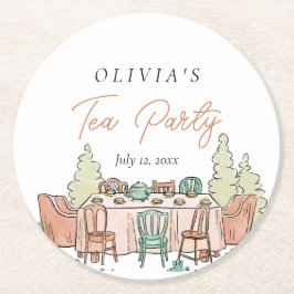 Tee-Party-Mädchen Geburtstag niedlich Runder Pappuntersetzer