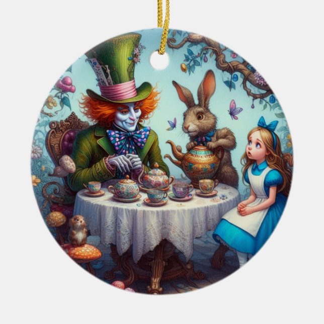 Tee-Party mit dem Hatter-Dekor Keramik Ornament (Vorne)