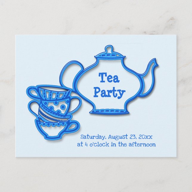 Tee-Party mit Kettle und Cups Einladungspostkarte (Vorderseite)