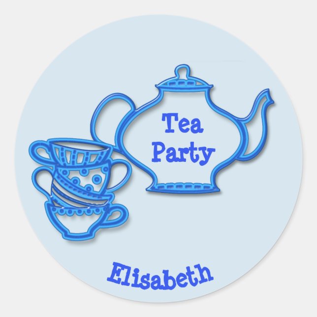 Tee-Party mit Kettle und Cups Runder Aufkleber (Vorderseite)