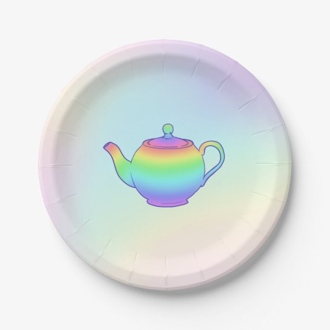 Tee-Party-Papierplatte aus Regenbogen-Teekanne Pappteller (Vorderseite)
