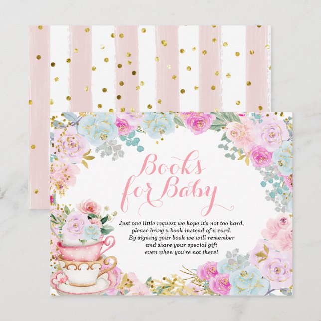 Tee-Party Pastel Blume Bücher für Kinder Einladungspostkarte (Vorne/Hinten)