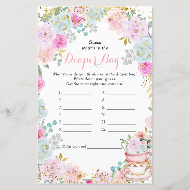 Tee Party Pastel raten, was in der Windeltasche is (Vorderseite)